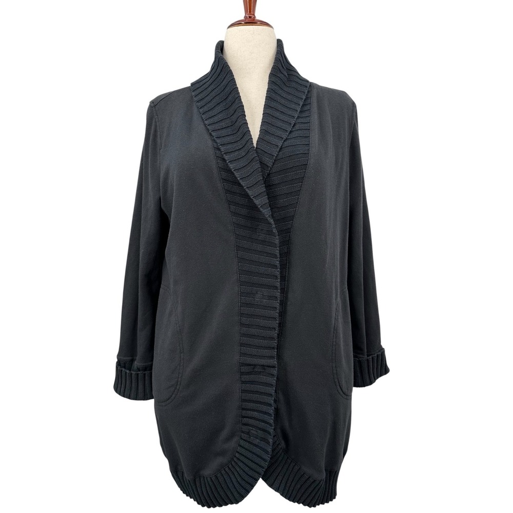 Tommy Hilfiger Play Cardigan Shawl Neckline Black Cotton Stretch Women's Large